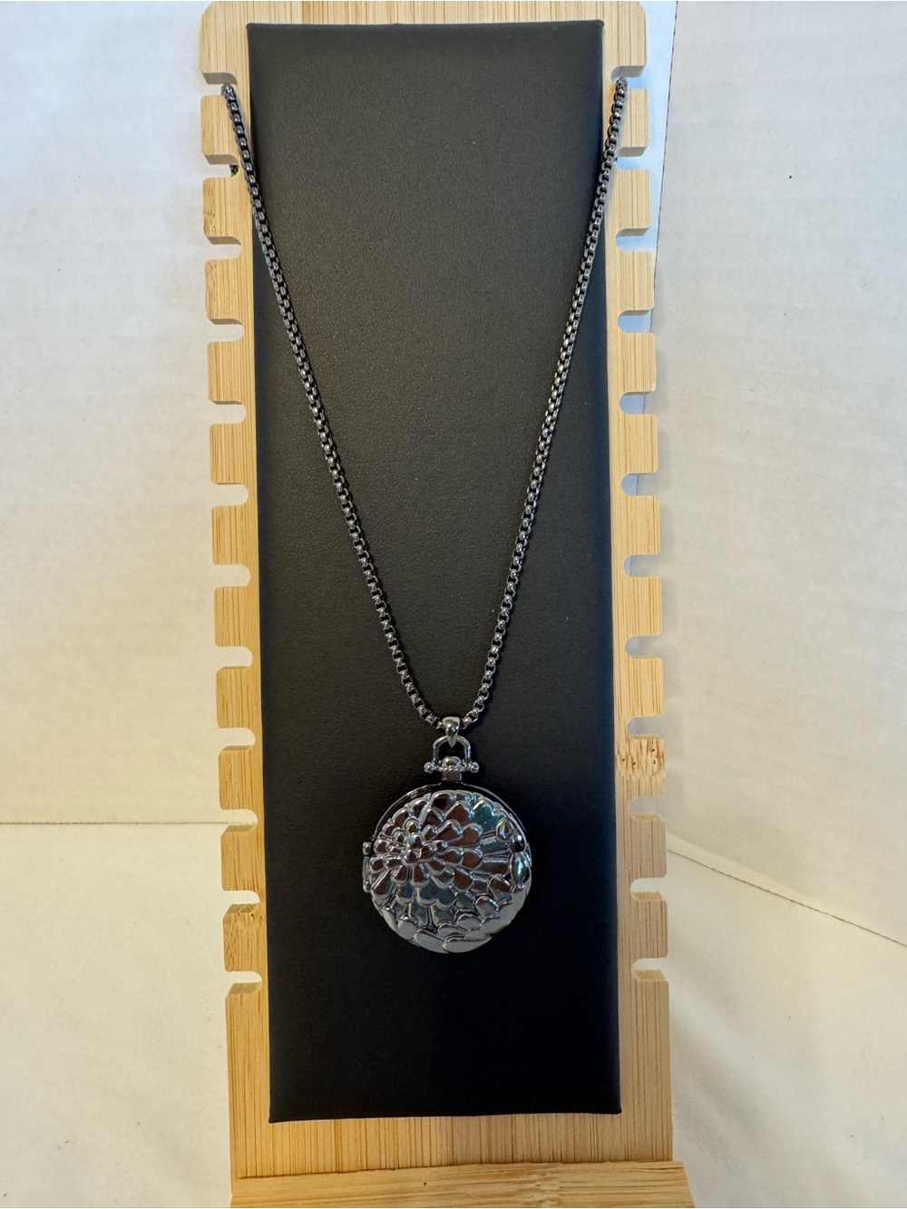 Avon Gunmetal Floral Locket Necklace